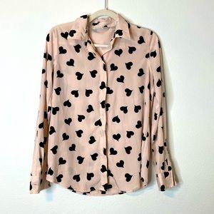 Lauren Conrad Blush Heart Button Down Long Sleeve Shirt Size Small